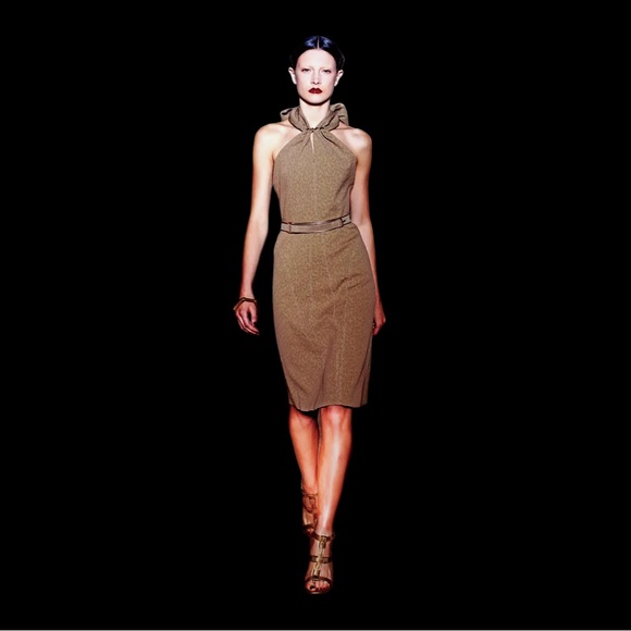 Vintage Yves Saint Laurent Runway Minimalist Halter Strap Textured Sheath Dress - Picture 6 of 8